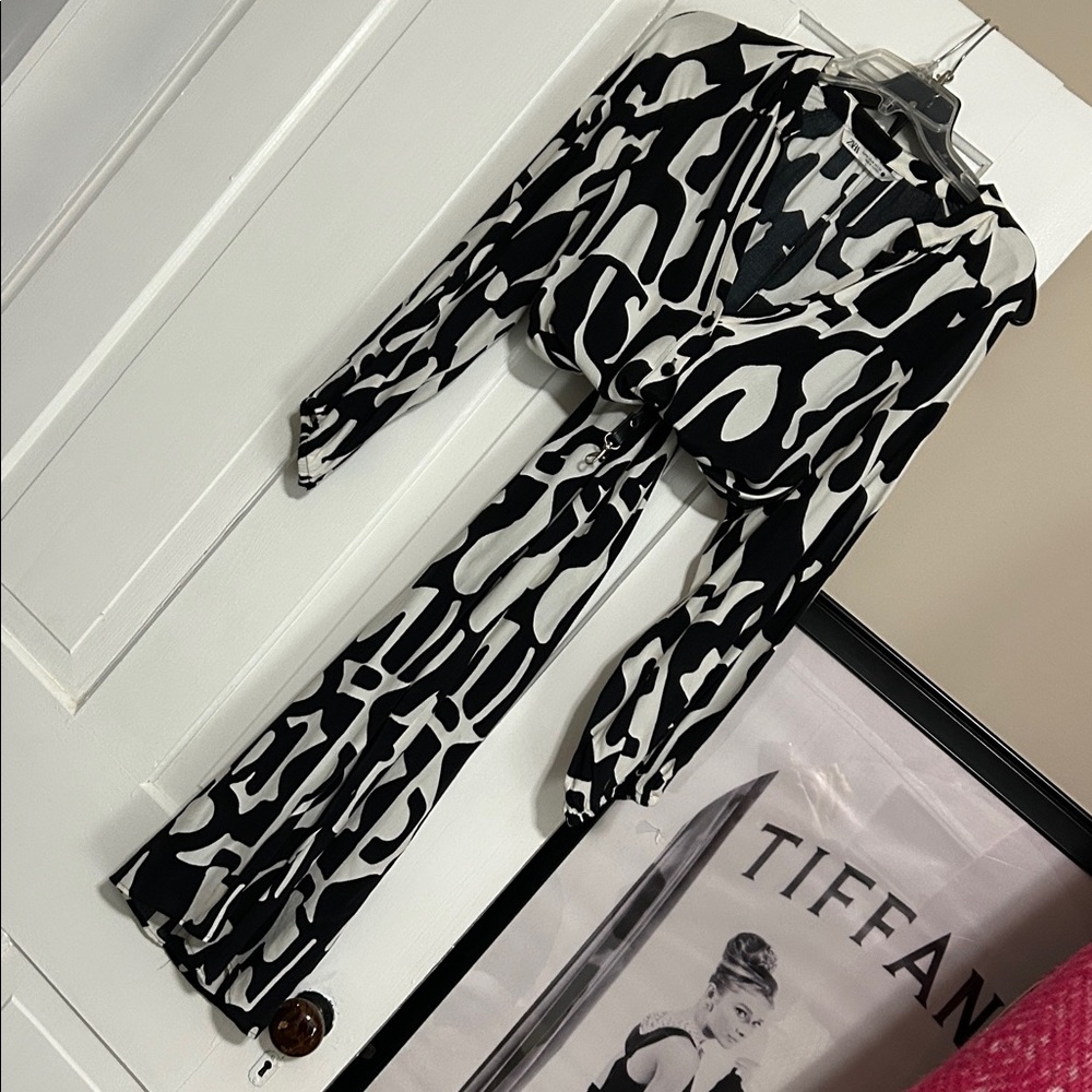 ZARA • Beautiful Abstract Design Black & White Patterned Midi Dress - Picture 10 of 16
